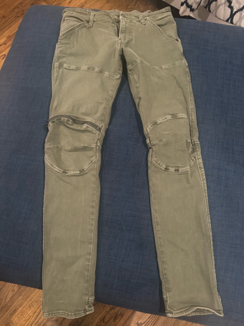 Men's G-Star Raw Olive Green Moto-Style 3-D Zip-Knee Skinny Jeans